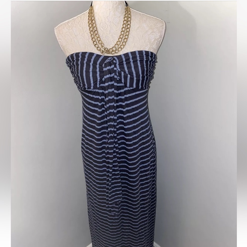 Splendid Anthropologie Blue Striped Long Maxi Strapless Lined Dress size Small